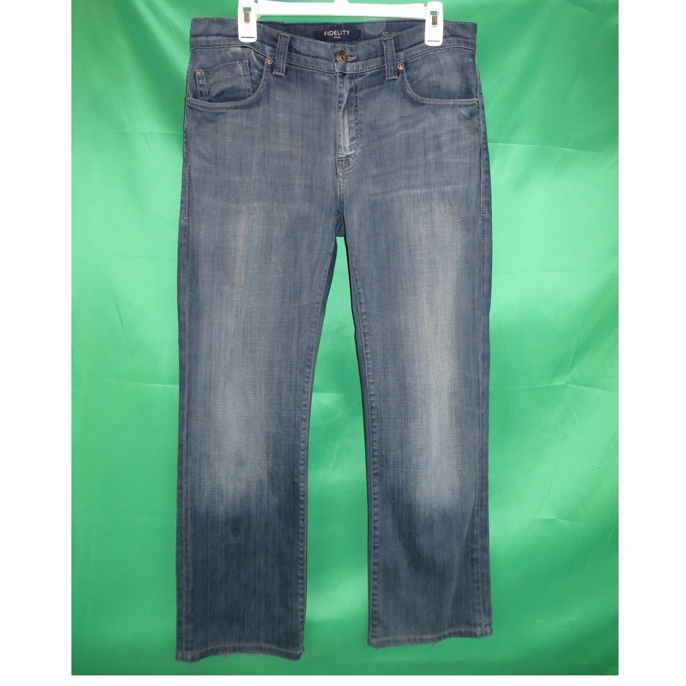 Fidelity Denim 50-11 Mens Blue Straight Leg Jeans Size 34 Medium Wash Whiskered